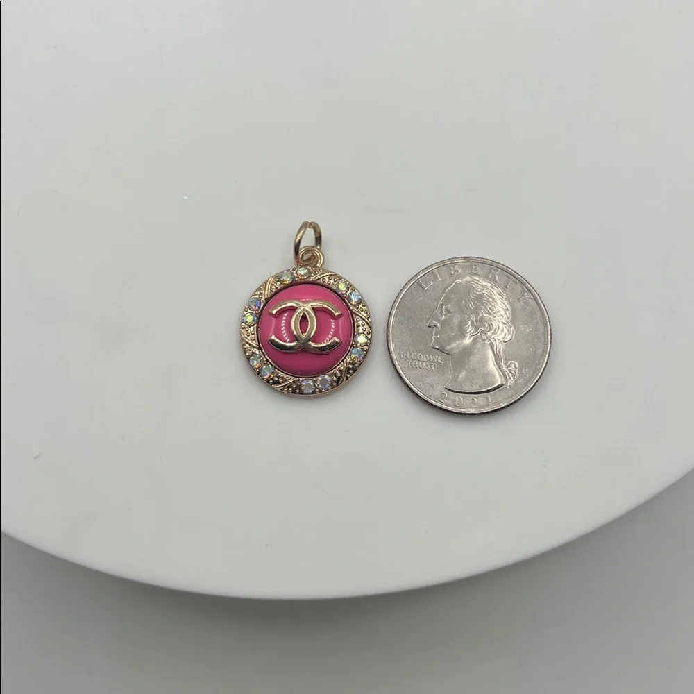 883. Designer Pink and Gold Logo Charm - Picture 2 of 3